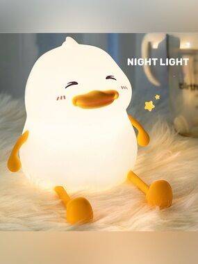 Cute Duck Night Light - White with Yellow Accents